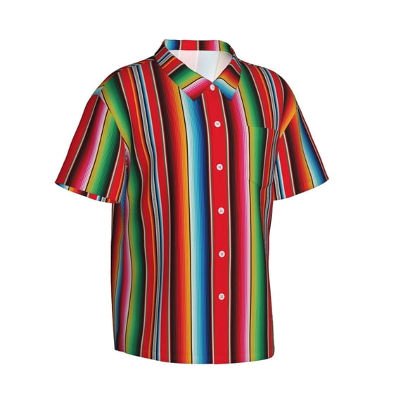 Lsque Mexican Serape Blanket Stripes pattern Hawaiian Shirt for Men, Unisex Summer Beach Casual Short Sleeve Button Down Shirts-Medium