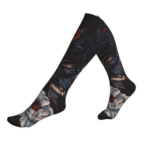 Lsque Midnight Butterfly Floral Dream Pattern Sport Compression Socks for Men & Women 15-20 mmHg Knee High Nurse Pregnant Running Medical and Travel Athletic