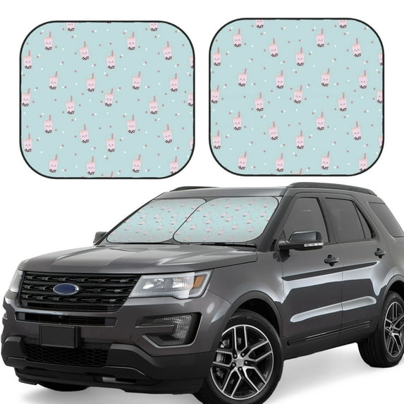 Lsque Milk Tea 2 PCS Windshield Sun Shade | CarFoldable Window Covers | Car Accessories Reflect UV for Universal Cars SUV Truck | Small