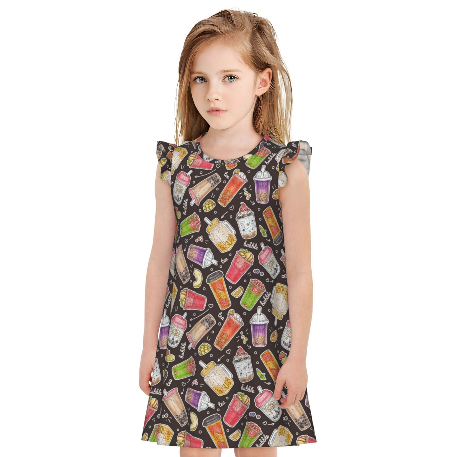 Lsque Milk Tea Printed Girls' Nightgown, Soft & Cute Pajamas for Kids ...