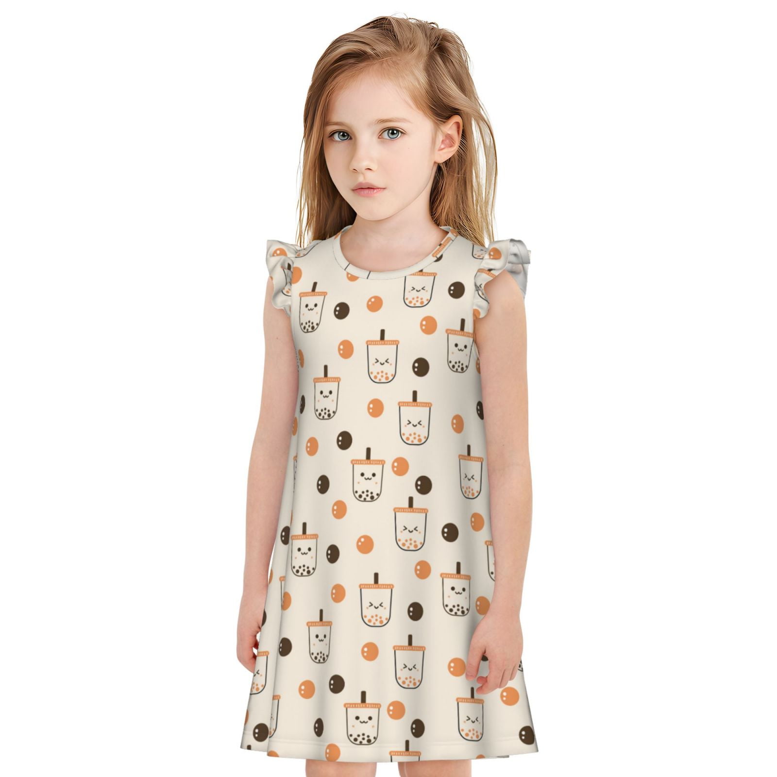 Lsque Milk Tea Printed Girls' Nightgown, Soft & Cute Pajamas for Kids ...
