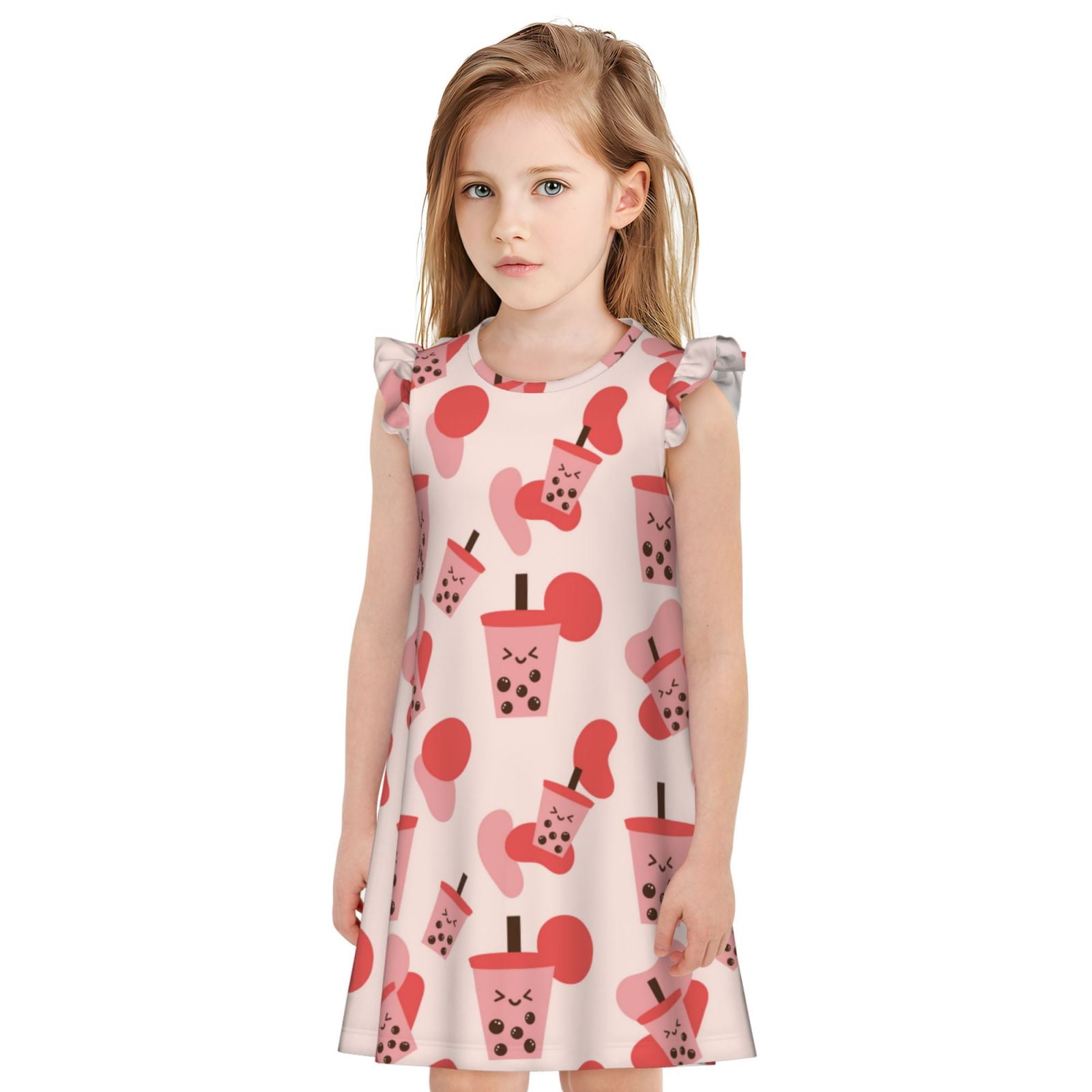 Lsque Milk Tea Printed Girls' Nightgown, Soft & Cute Pajamas for Kids ...
