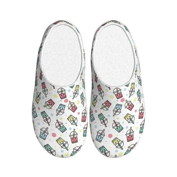 Lsque Milk Tea2 Pattern Womens Comfort Cotton on Scuff With Memory Foam and Anti-skid Sole Slipper-42/43