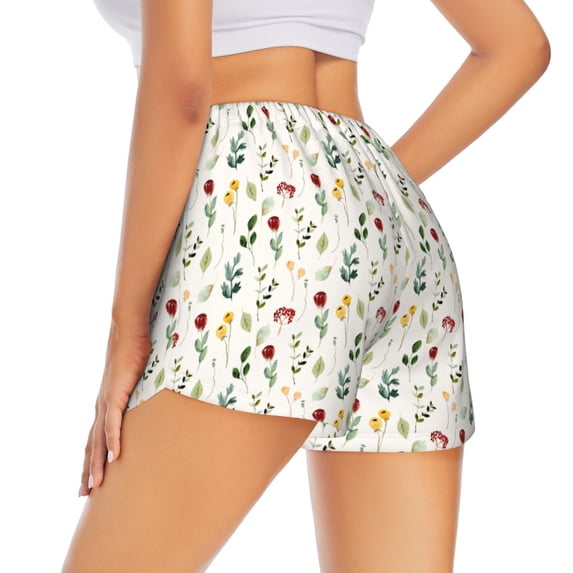 Lsque Mini Wildflower Watercolor Printed Women's Running Shorts with Liner Pockets,Elastic Quick Dry Workout Athletic Gym Yoga Shorts,Womens High Waist Shorts-