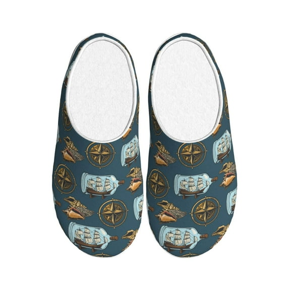 Lsque Miniature Ship In Bottle Pattern Womens Comfort Cotton on Scuff With Memory Foam and Anti-skid Sole Slipper-42/43