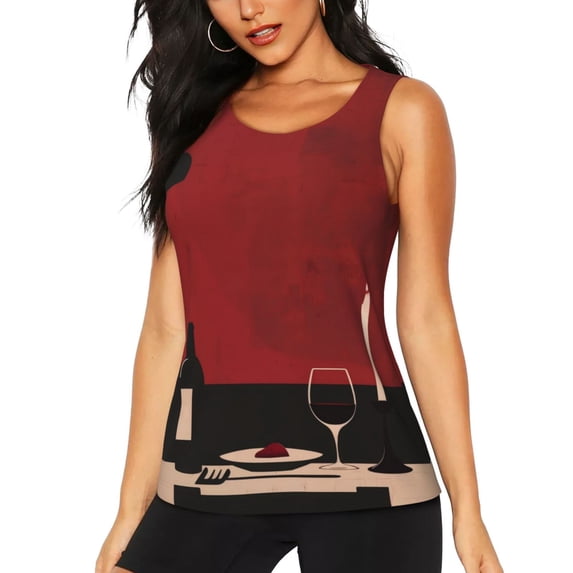 Lsque Minimalist Romantic Dinner Printed Workout Tank Tops for Women, Athletic Sports Tank Tops, Compression Sleeveless Dry Fit Shirts,Sleeveless Yoga Shirt-X-Large