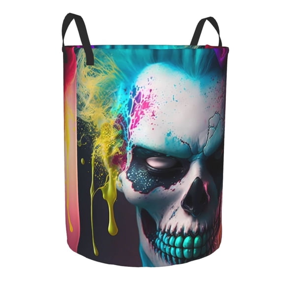 Lsque Modern Abstract Colorful Skull A pattern Laundry Hamper Basket, Tall Woven Rope Hamper Basket for Clothes, Lightweight Storage Basket, Collapsible Waterproof-Medium