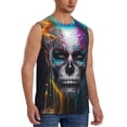 thumbnail image 1 of Lsque Modern Abstract Colorful Skull Print Men's Cotton Blend Sleeveless Muscle Shirts (S-3XL)- Moisture Wicking, Odor Protection, UPF 30+,3X-Large, 1 of 8