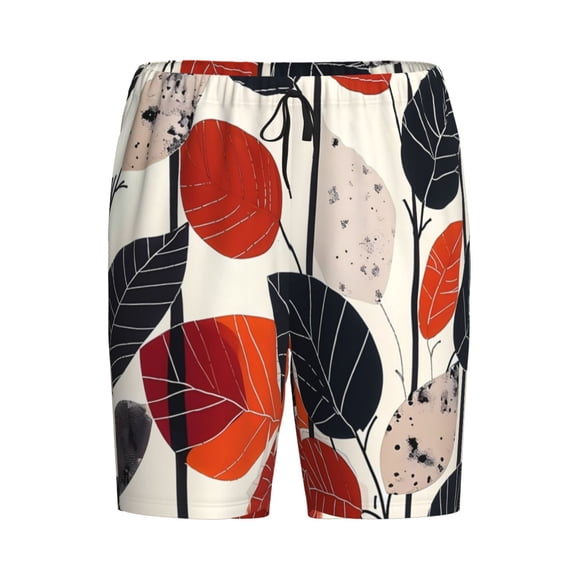 Lsque Modern Abstract Leaf Pattern Mens Sleep Pajama Shorts,Short Pajama Pants, Cotton Ultra-Soft Knit-4X-Large