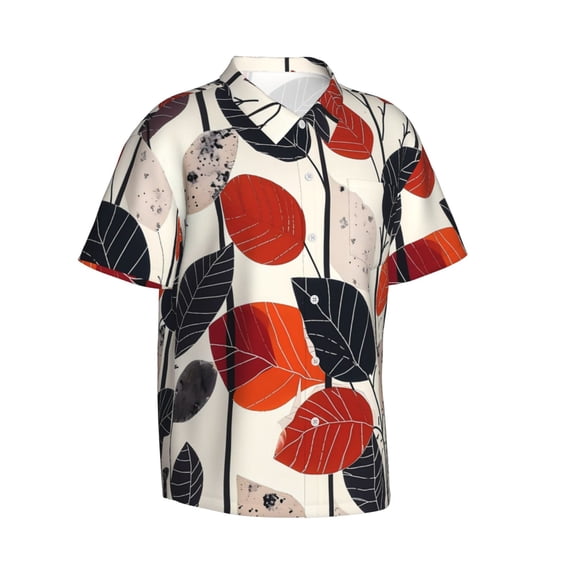 Lsque Modern Abstract Leaf Pattern pattern Hawaiian Shirt for Men, Unisex Summer Beach Casual Short Sleeve Button Down Shirts-3X-Large
