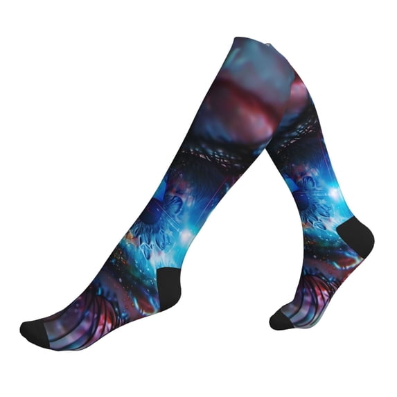 Lsque Modern Colorful Eyes Pattern Sport Compression Socks for Men & Women 15-20 mmHg Knee High Nurse Pregnant Running Medical and Travel Athletic