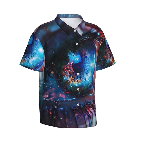 Lsque Modern Colorful Eyes pattern Hawaiian Shirt for Men, Unisex Summer Beach Casual Short Sleeve Button Down Shirts-XX-Large