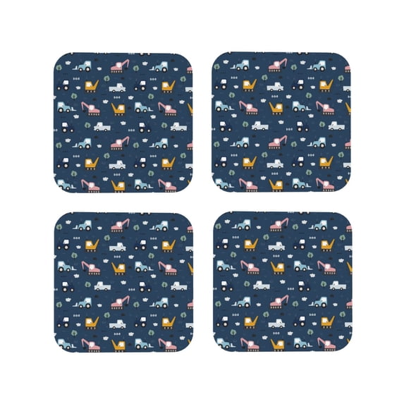 Lsque Modern Modern Excavator Pattern 4" Drink Coasters Set of 4, PVC Leather Absorbent Coasters, Table Coaster Set Decorative Coffee Cup Coasters Housewarming Gift -Square