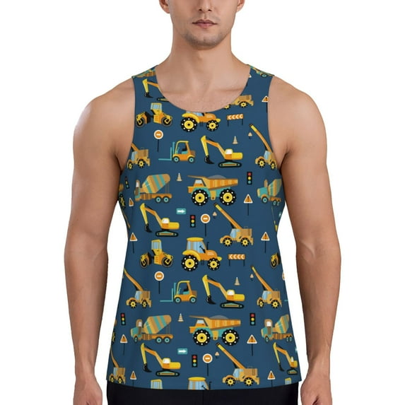 Lsque Modern Excavator Pattern Mens Tank Tops Muscle Athletic Quick Dry Sleeveless Workout Fitness T Shirts Beach Tank Top, Loose-fit Sleeveless Shirt for Men-Medium