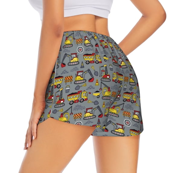 Lsque Modern Excavator Printed Women's Running Shorts with Liner Pockets,Elastic Quick Dry Workout Athletic Gym Yoga Shorts,Womens High Waist Shorts-XX-Large
