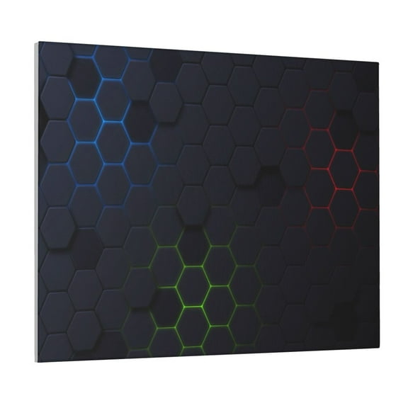 Lsque Modern Hexagonal Neon Grid Print Wall Art – Decorative Picture for Living Room, Bedroom, and Office (Horizontal)