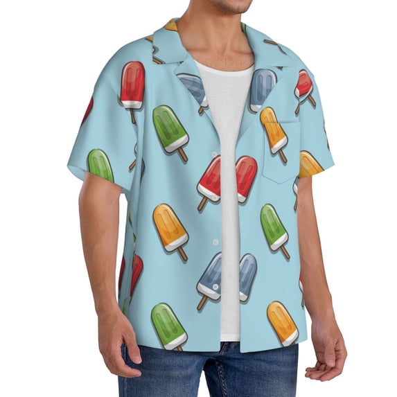 Lsque Modern Ice Cream print Men's Cuban Collar Short Sleeve Shirt Summer Beachwear Casual Button Down Fashionable Vacation Leisure Shirt-4X-Large