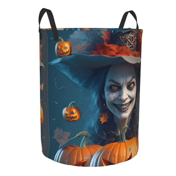 Lsque Modern Style Pumpkin Witch pattern Laundry Hamper Basket, Tall Woven Rope Hamper Basket for Clothes, Lightweight Storage Basket, Collapsible Waterproof-Small