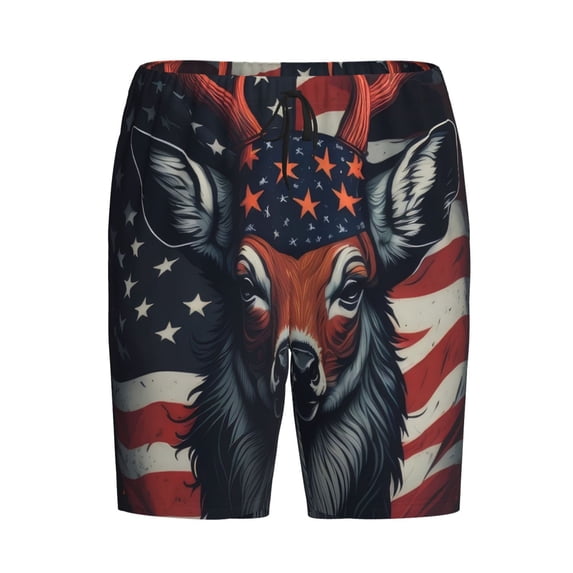 Lsque Modern USA Deer Head Mens Sleep Pajama Shorts,Short Pajama Pants, Cotton Ultra-Soft Knit-XX-Large