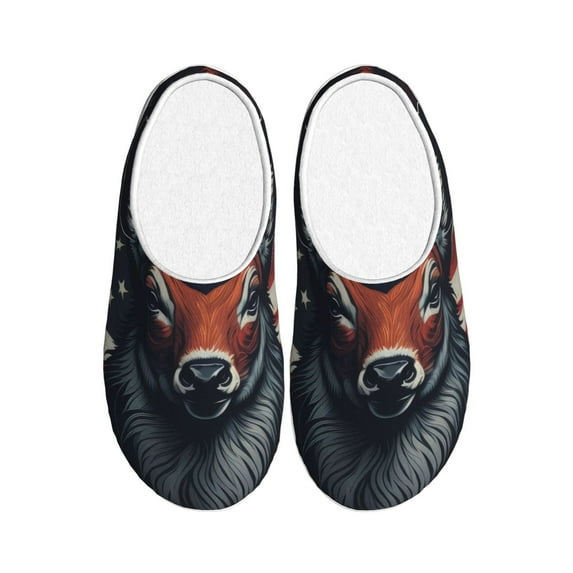Lsque Modern USA Deer Head Pattern Womens Comfort Cotton on Scuff With Memory Foam and Anti-skid Sole Slipper-40/41