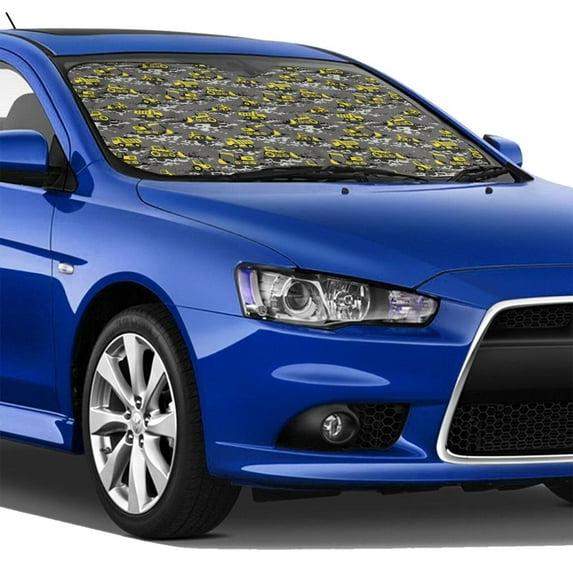 Lsque Modern Yellow Excavator Car Windshield Sun Shade | Accordion Folding Style Auto Shade for Car Truck SUV Van | Blocks UV Rays Sun Visor Protector | Medium