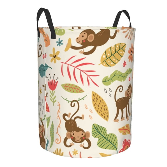 Lsque Monkeys in the Jungle pattern Laundry Hamper Basket, Tall Woven Rope Hamper Basket for Clothes, Lightweight Storage Basket, Collapsible Waterproof-Medium