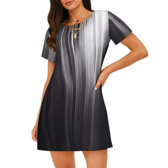 Lsque Monochrome Abstract Lines Pattern Nightgowns for Women Sleep Shirts Short Sleeve Nightshirt Pullover Nightdress Soft Sleepwear Relaxed Fit Nightdress