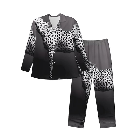 Lsque Monochrome Leopard Horse Pattern Long Sleeve Pajama Set for Men - Soft 2-Piece Sleepwear and Loungewear Set with Pockets, Comfy Nightwear-XX-Large