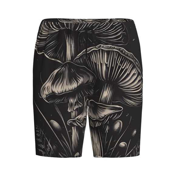 Lsque Monochrome Mushroom Artwork Mens Sleep Pajama Shorts,Short Pajama Pants, Cotton Ultra-Soft Knit-4X-Large