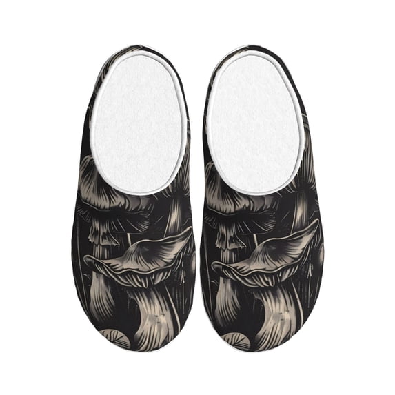 Lsque Monochrome Mushroom Artwork Pattern Womens Comfort Cotton on Scuff With Memory Foam and Anti-skid Sole Slipper-37/38