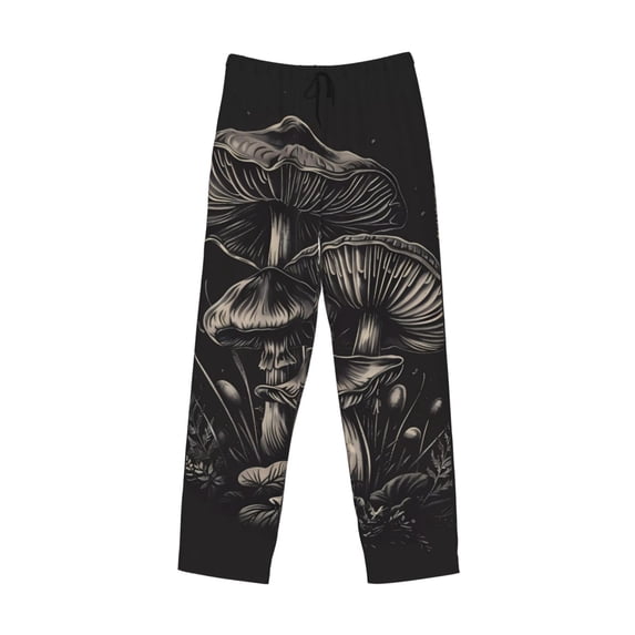 Lsque Monochrome Mushroom Artwork Print Men's Pajama Pants, Lounge Pant - Comfortable Home Wear,Elastic Waistband, Stylish Design-Medium