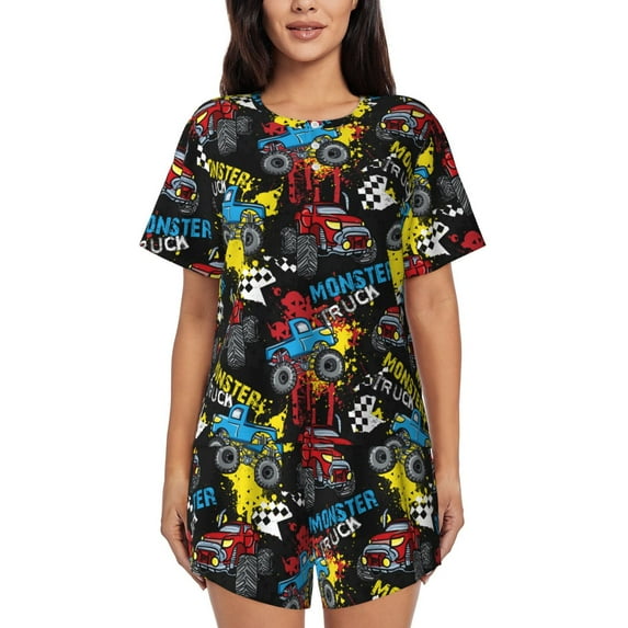 Lsque Monster Car Women's Short-Sleeved Pajama Set - 2 Piece Soft and Lightweight Sleepwear Set-3X-Large