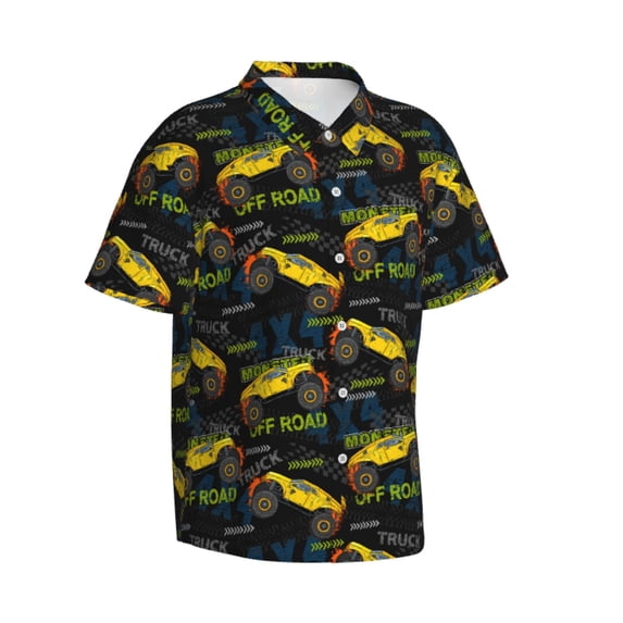 Lsque Monster Truck1 pattern Hawaiian Shirt for Men, Unisex Summer Beach Casual Short Sleeve Button Down Shirts-XX-Large