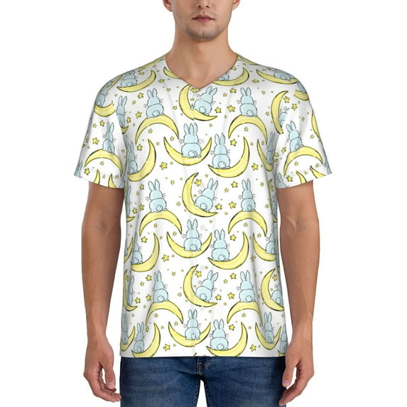 Lsque Moon And Rabbit Pattern Mens Polo Golf Shirts Funny Graphics Shorts Sleeve Button Shirts Baseball T-shirt-X-Large