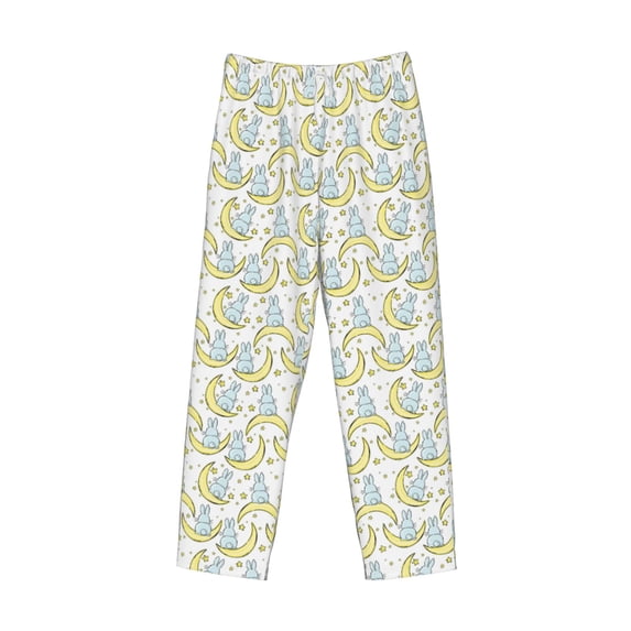 Lsque Moon And Rabbit Print Men's Pajama Pants, Lounge Pant - Comfortable Home Wear,Elastic Waistband, Stylish Design-XX-Large