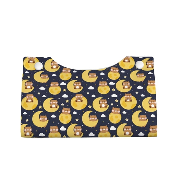Lsque Moon Bear Printed Long Tissue Box Cover Holder, Facial Paper Organizer Dispenser,Triangle with Bottom Belt, PVC Leather Decorative Organizer