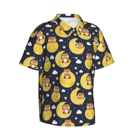 Lsque Moon Bear pattern Hawaiian Shirt for Men, Unisex Summer Beach Casual Short Sleeve Button Down Shirts-Small