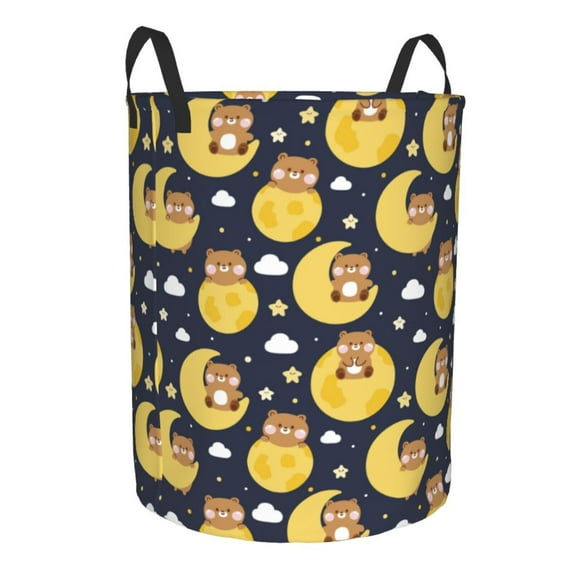 Lsque Moon Bear pattern Laundry Hamper Basket, Tall Woven Rope Hamper Basket for Clothes, Lightweight Storage Basket, Collapsible Waterproof-Small