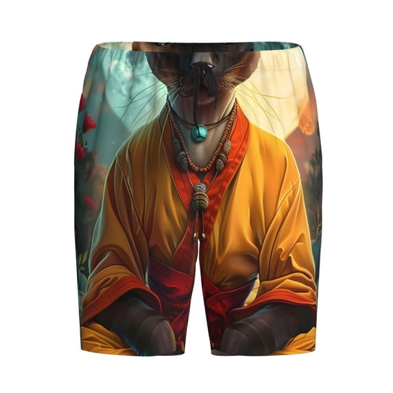 Lsque Moonlit Hairless Cat Monk Mens Sleep Pajama Shorts,Short Pajama Pants, Cotton Ultra-Soft Knit-4X-Large