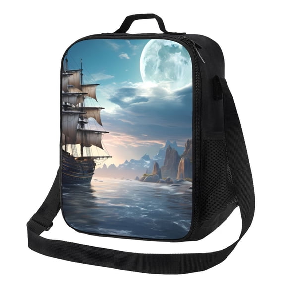 Lsque Moonlit Sea Sailboat Lunch Bag Lunch Box for Women Men Reusable Insulated Lunch Tote Bag,Leakproof Thermal Cooler Sack Food Handbags Case High Capacity