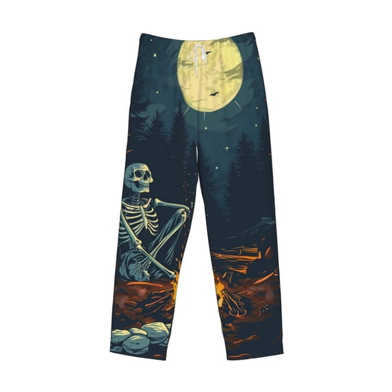 Lsque Moonlit Skeleton Campfire Print Men's Pajama Pants, Lounge Pant - Comfortable Home Wear,Elastic Waistband, Stylish Design-XX-Large