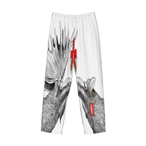 Lsque Moose Kissing Under Mistletoe Print Men's Pajama Pants, Lounge Pant - Comfortable Home Wear,Elastic Waistband, Stylish Design-Small