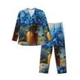 thumbnail image 1 of Lsque Mountain Blue Flowers Vase Pattern Long Sleeve Pajama Set for Men - Soft 2-Piece Sleepwear and Loungewear Set with Pockets, Comfy Nightwear-Medium, 1 of 7