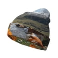 thumbnail image 1 of Lsque Mountain Cows Flower Stream Pattern Knitted Beanie, Unisex Winter Hat, Knit Hat Winter Beanies Thick Fisherman Beanies Cuffed Plain Skull Caps, 1 of 6