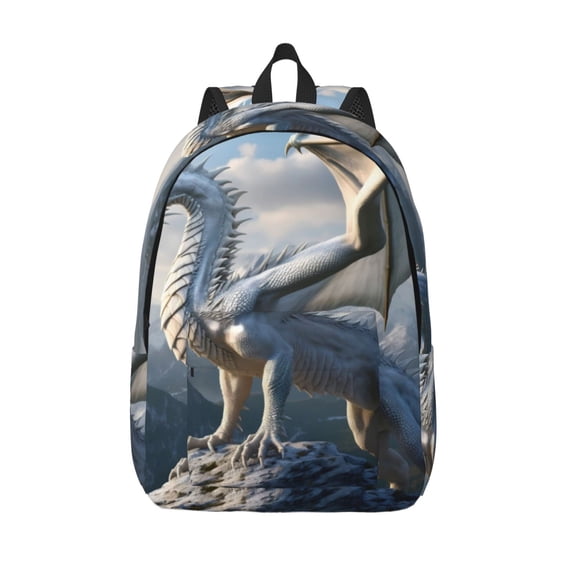 Lsque Mountain White Dragon Pattern Canvas Daypack, Durable Backpack, High-quality Versatile Backpack,Vintage Compact Backpack-Small