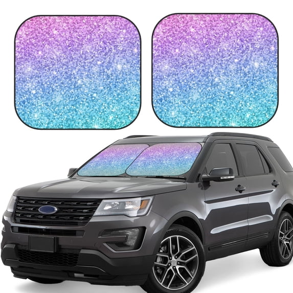 Lsque Multicolor Glitter 2 PCS Windshield Sun Shade | CarFoldable Window Covers | Car Accessories Reflect UV for Universal Cars SUV Truck | Large