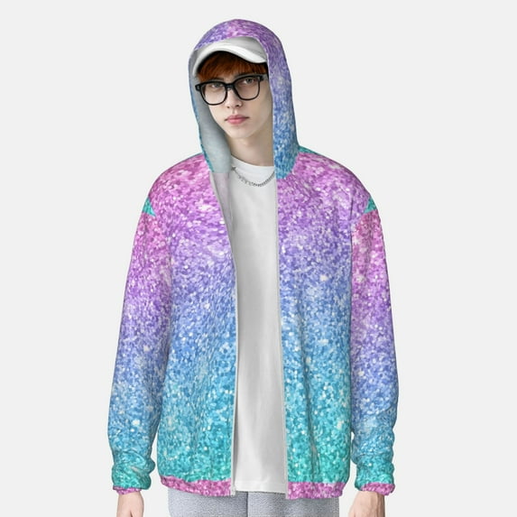 Lsque Multicolor Glitter UPF 50+ Lightweight Sun Protection Men's Women's Long Sleeve Shirt, Hoodie Performance -Small