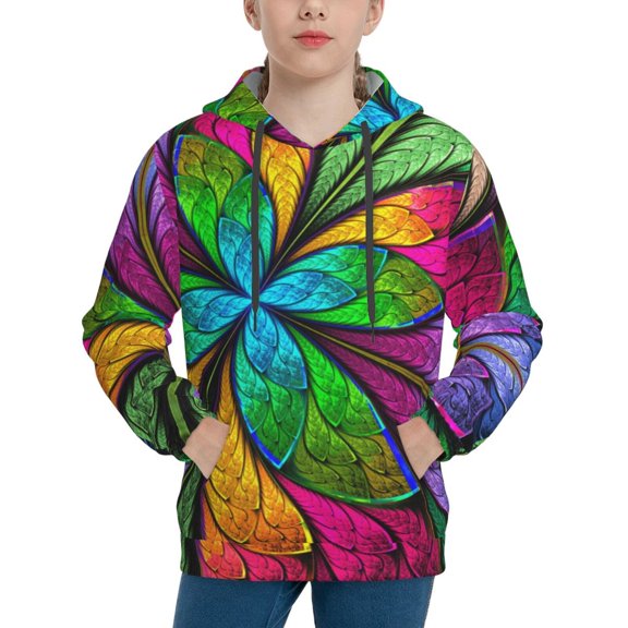 Lsque Multicolored Beautiful Flower Patten Youth Hoodie Sweatshirt Pullover with Kangaroo Pocket Boys and Girls Hoodie Warm Hoodie for Kids-Small