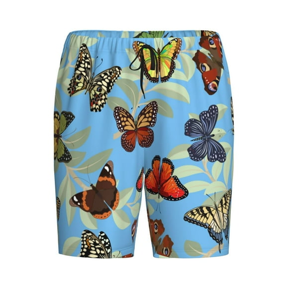 Lsque Multicolored Butterflies Mens Sleep Pajama Shorts,Short Pajama Pants, Cotton Ultra-Soft Knit-Medium