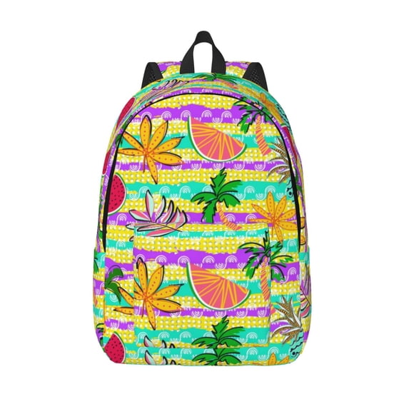 Lsque Multicolored Tropical Pattern Canvas Daypack, Durable Backpack, High-quality Versatile Backpack,Vintage Compact Backpack-Medium